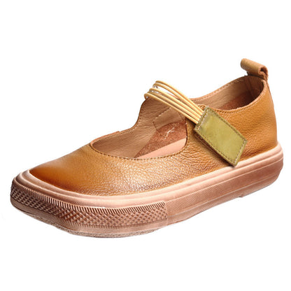 Retro Square Toe Solid Leather Shoes - Luckyback