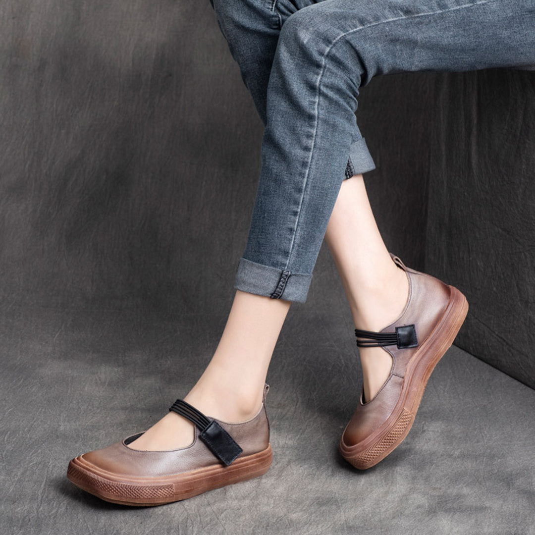 Retro Square Toe Solid Leather Shoes - Luckyback