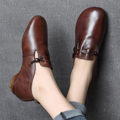 Retro Stretch Slip-On Leather Flats - Luckyback