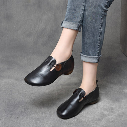 Retro Stretch Slip-On Leather Flats - Luckyback