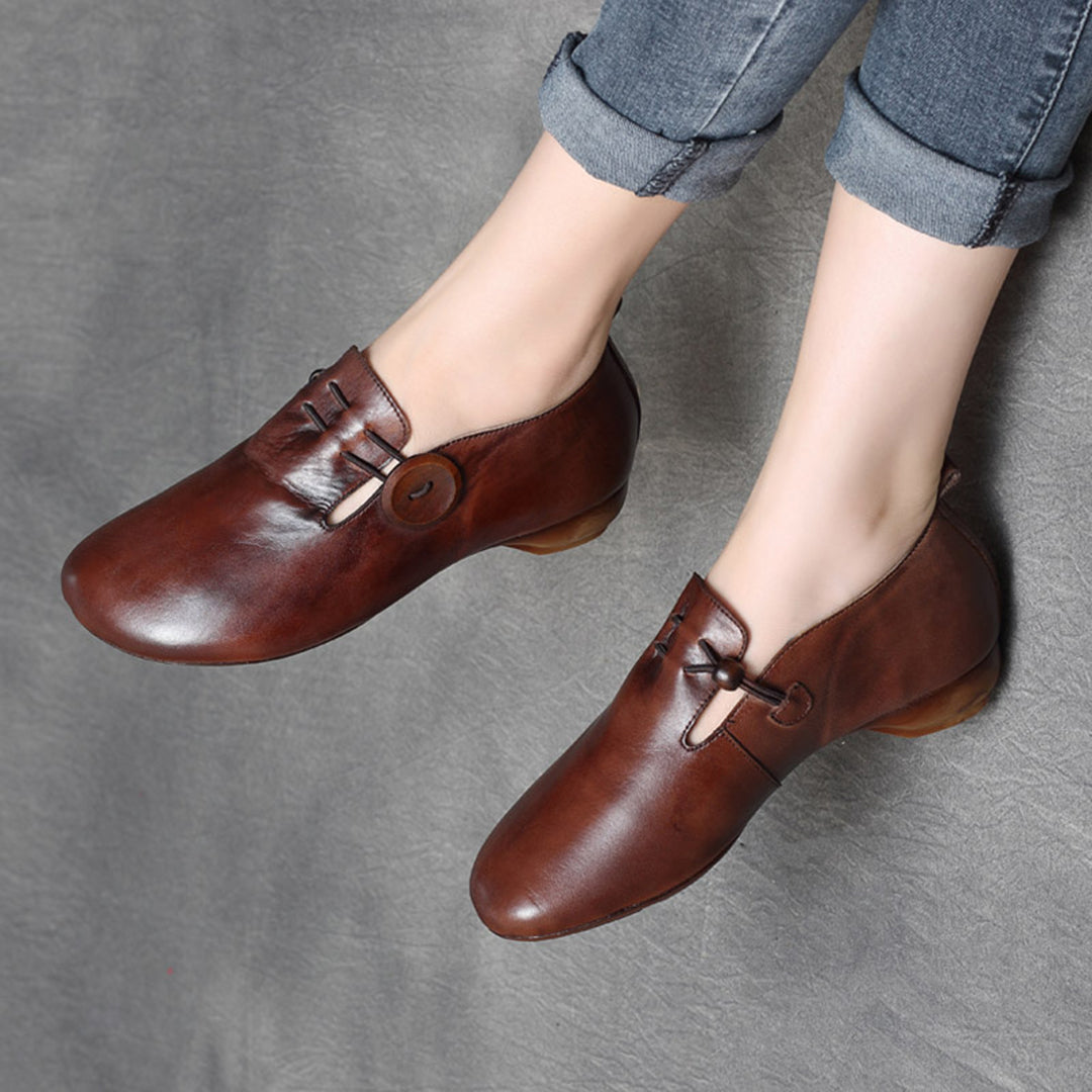 Retro Stretch Slip-On Leather Flats - Luckyback
