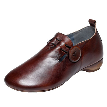 Retro Stretch Slip-On Leather Flats - Luckyback