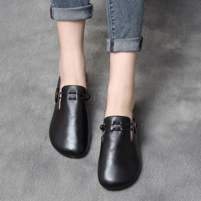 Retro Stretch Slip-On Leather Flats - Luckyback