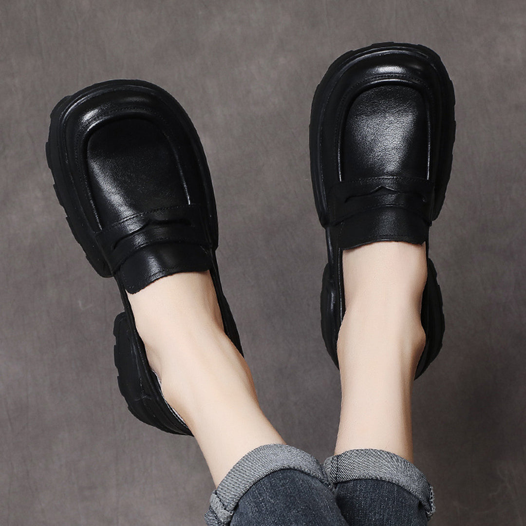 Retro Women Leather Loafer Shoes - Luckyback