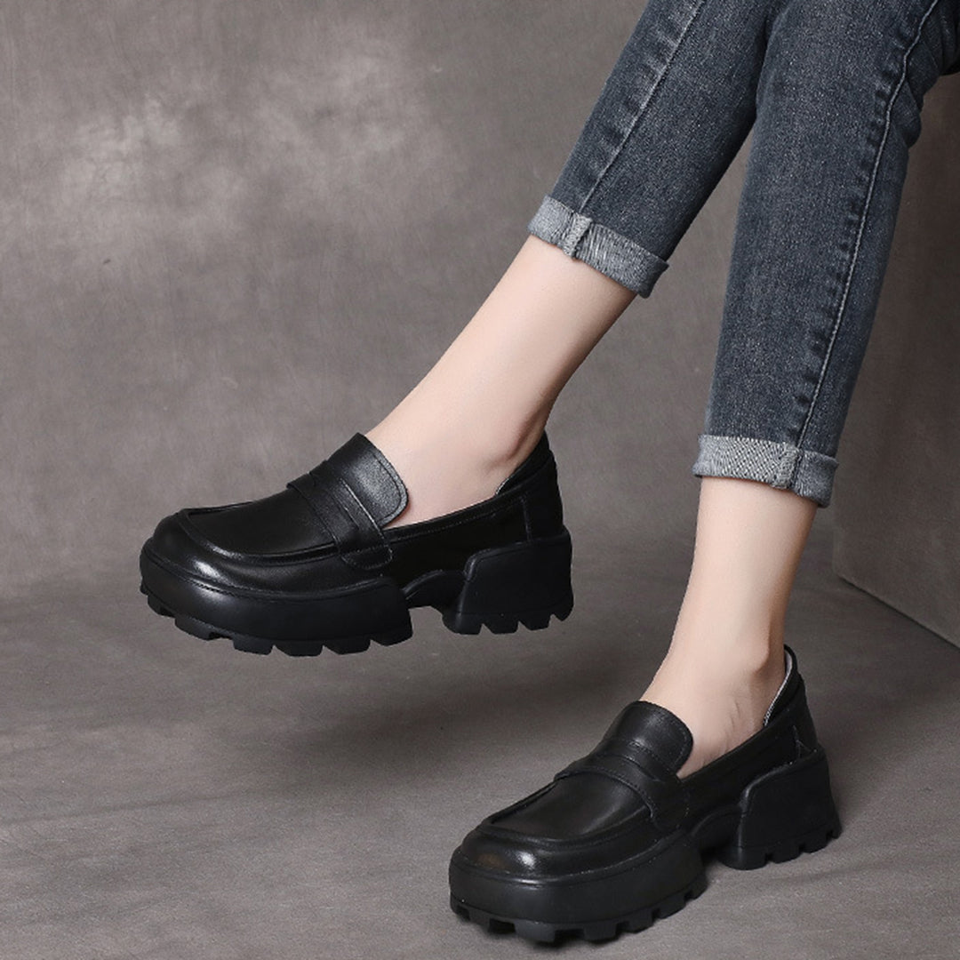 Retro Women Leather Loafer Shoes - Luckyback