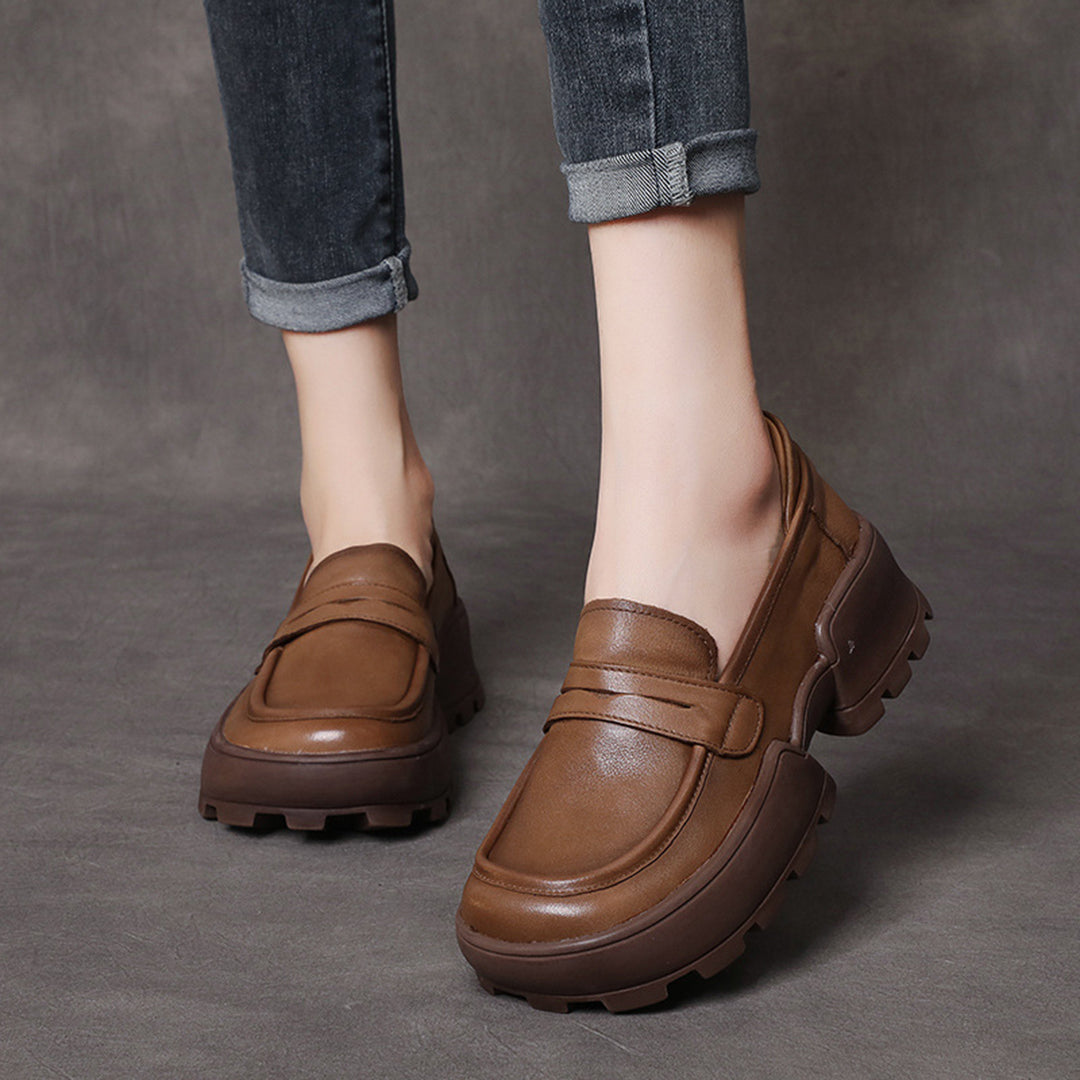 Retro Women Leather Loafer Shoes - Luckyback