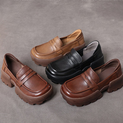 Retro Women Leather Loafer Shoes - Luckyback