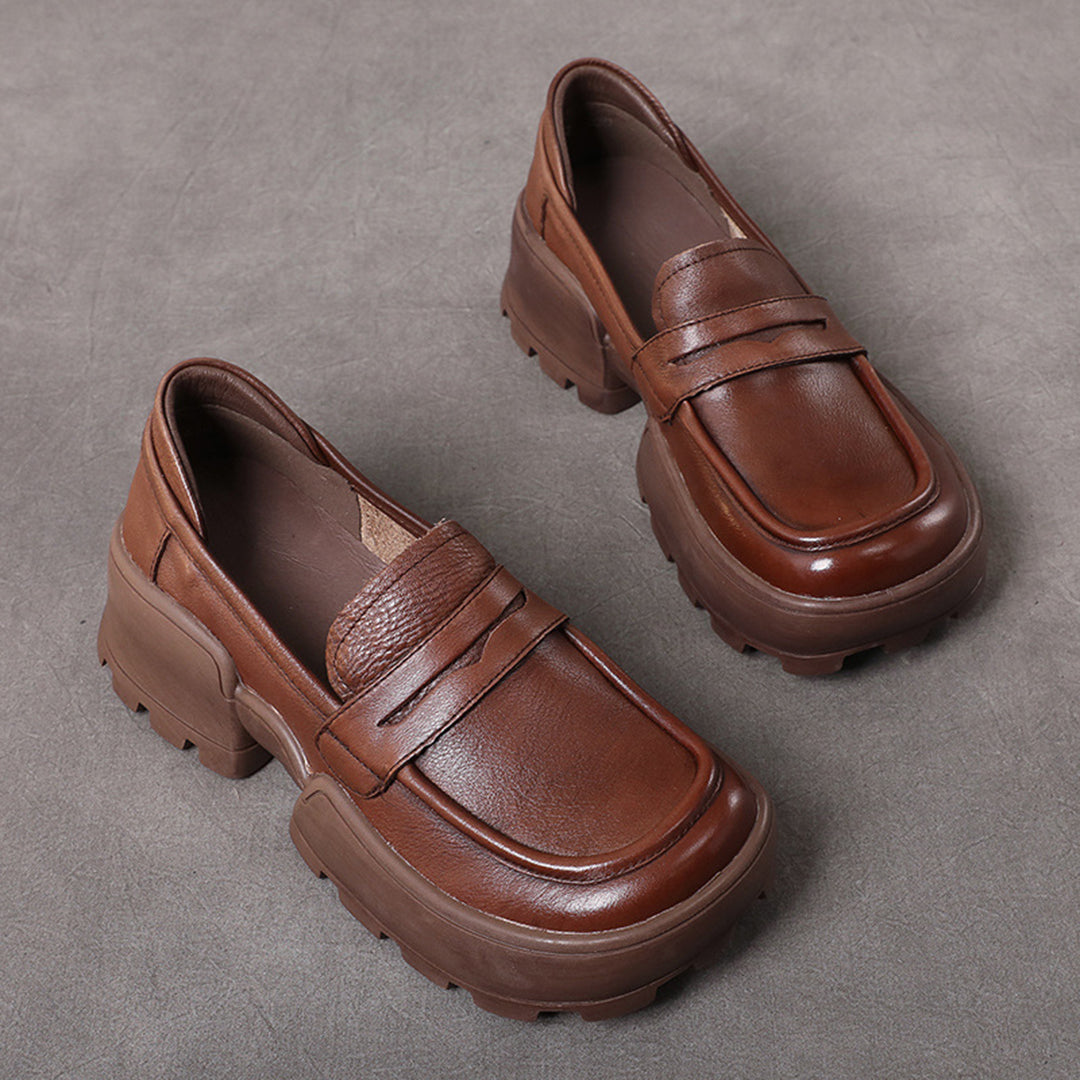 Retro Women Leather Loafer Shoes - Luckyback