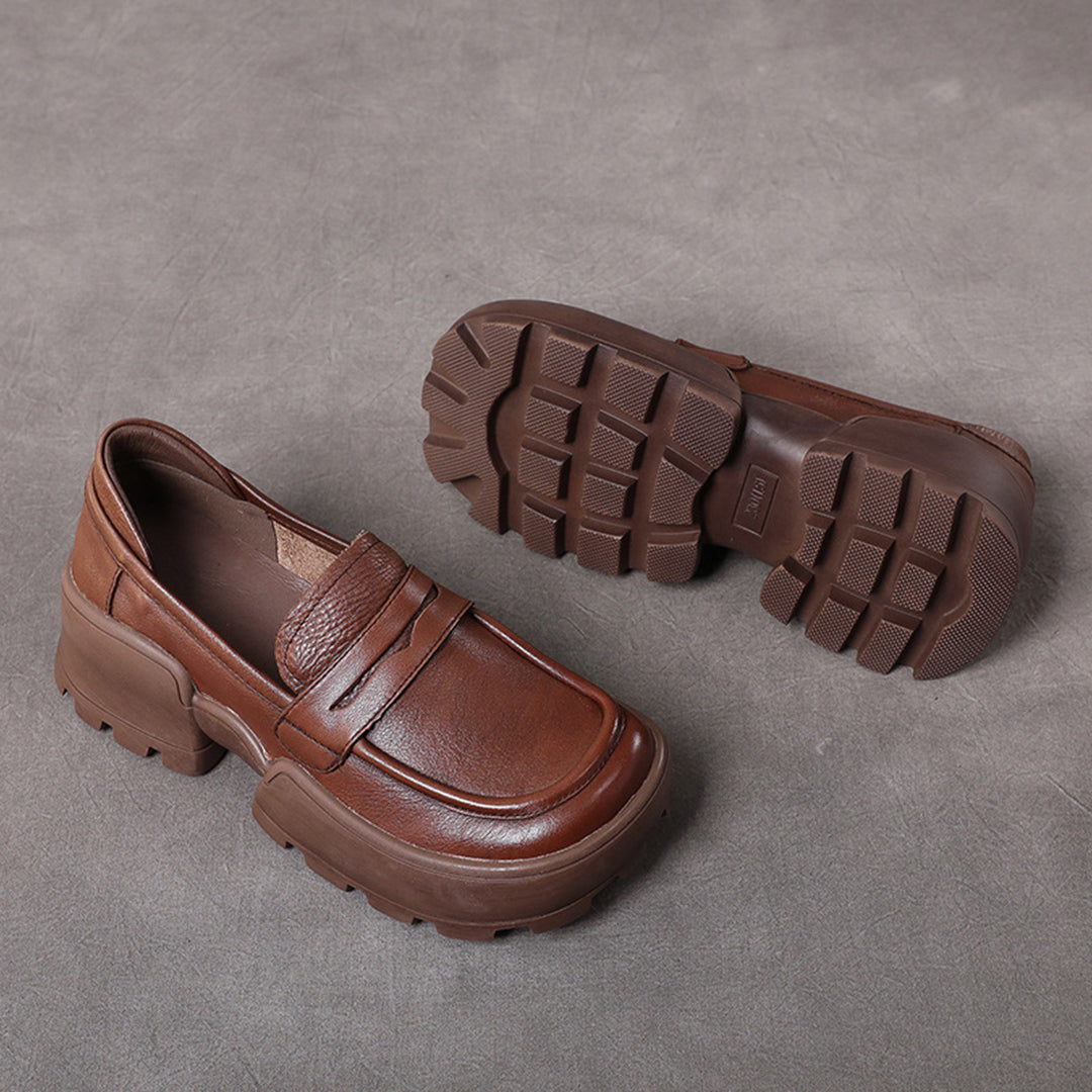 Retro Women Leather Loafer Shoes - Luckyback