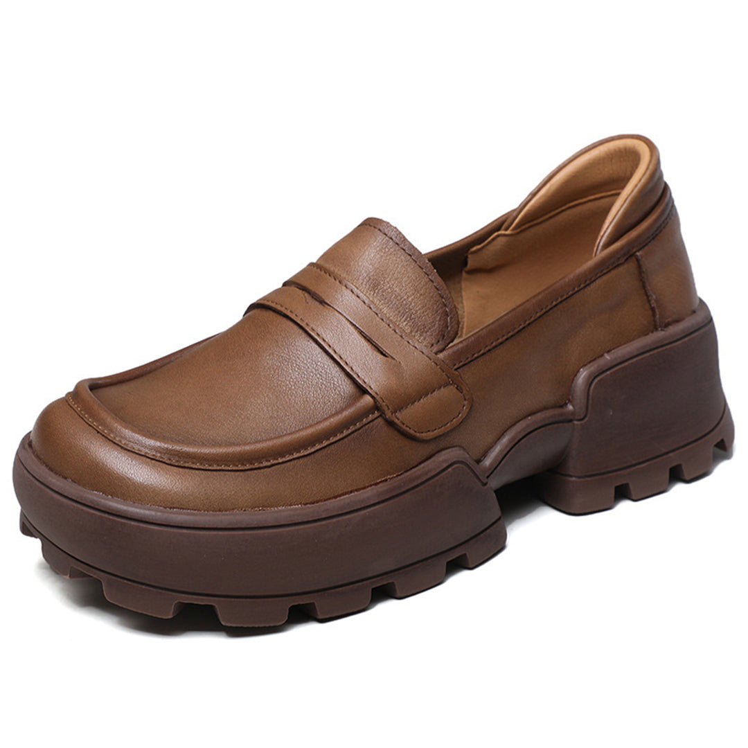 Retro Women Leather Loafer Shoes - Luckyback