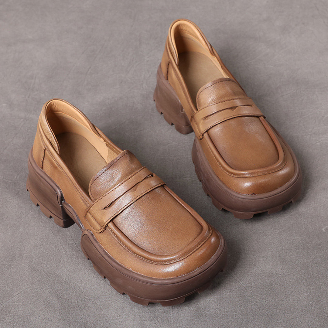 Retro Women Leather Loafer Shoes - Luckyback