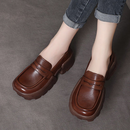 Retro Women Leather Loafer Shoes - Luckyback