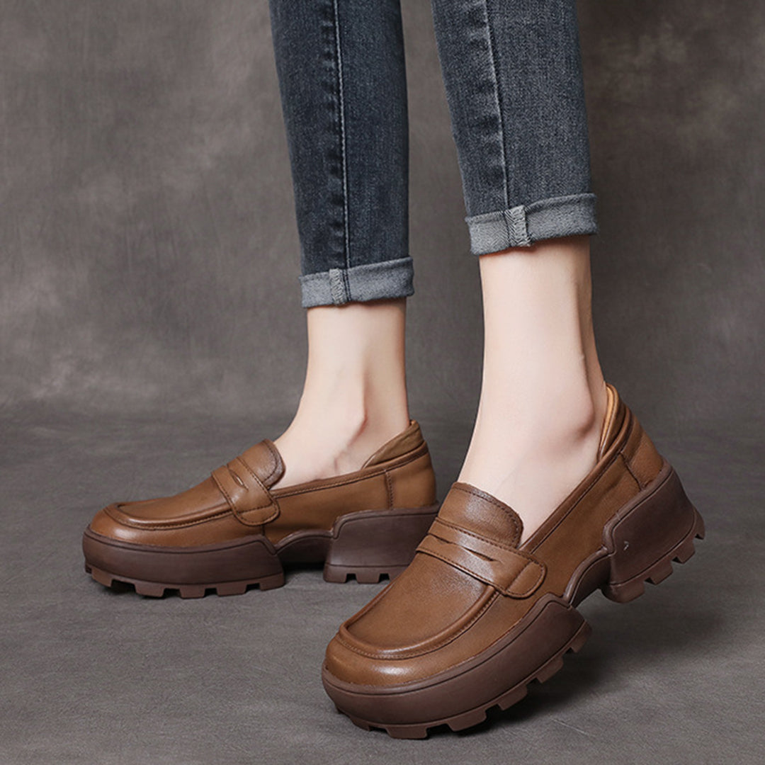 Retro Women Leather Loafer Shoes - Luckyback