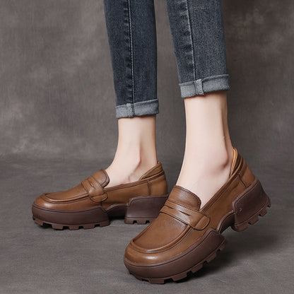 Retro Women Leather Loafer Shoes - Luckyback