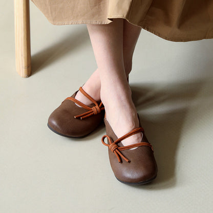 Round Toe Color-Block Retro Slip-on Leather Shoes