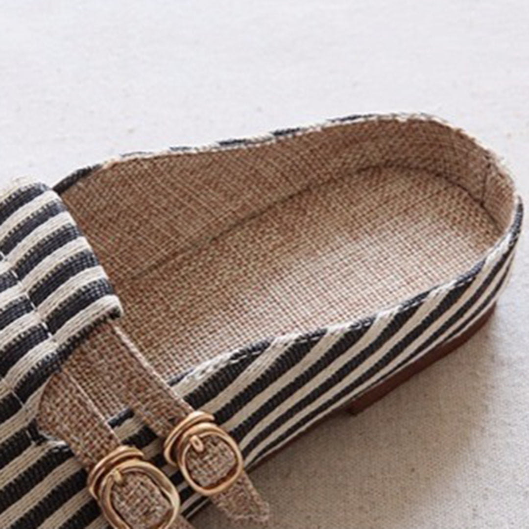 Round Toe Stripes Handmade Linen Slippers