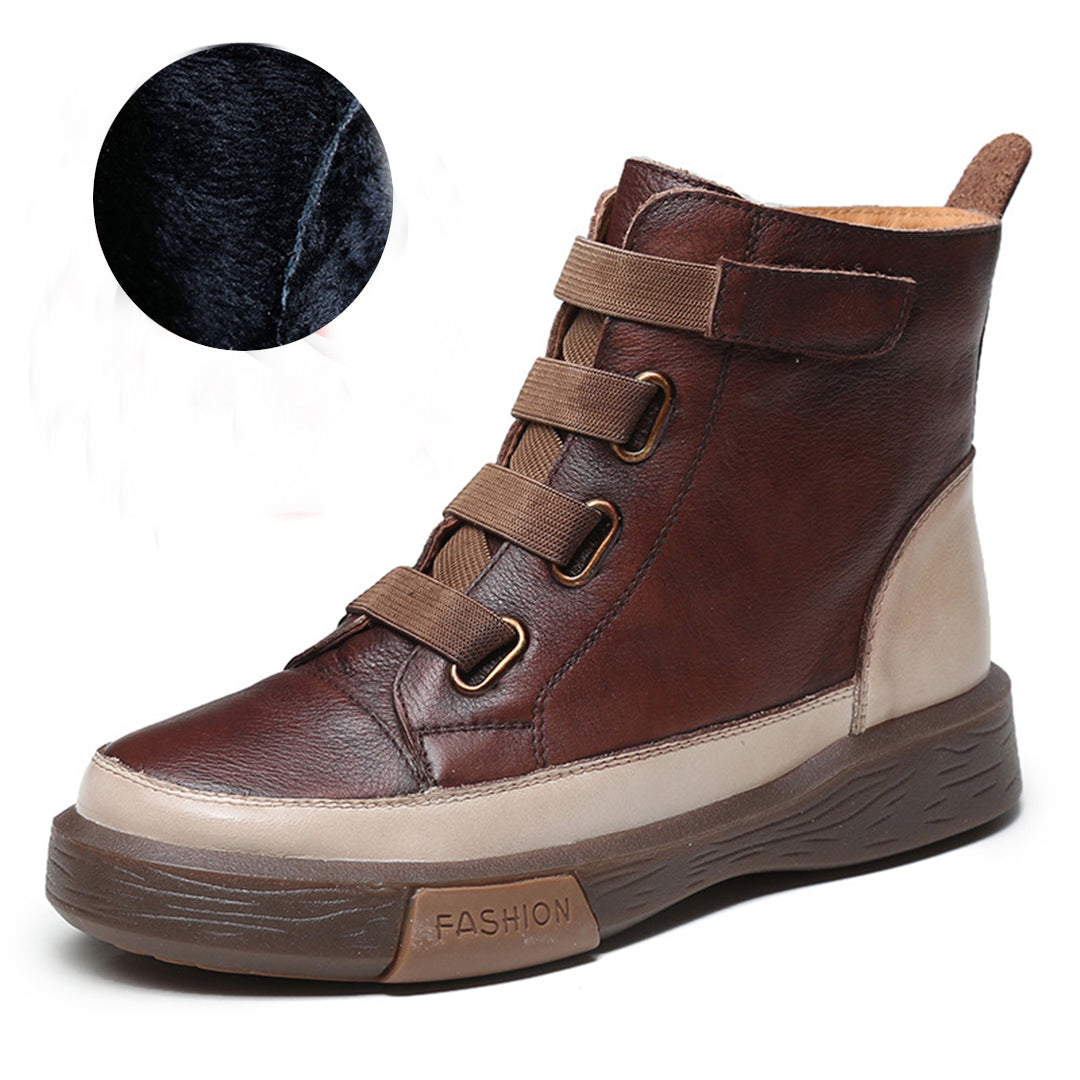 Round Toe Velcro Leather Ankle Boots - Luckyback