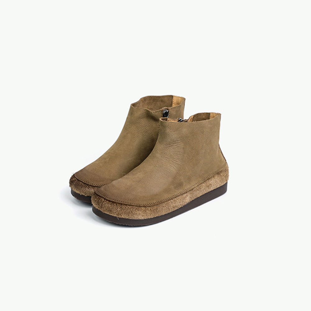 Side Zippers Retro Women Single Leather Boots