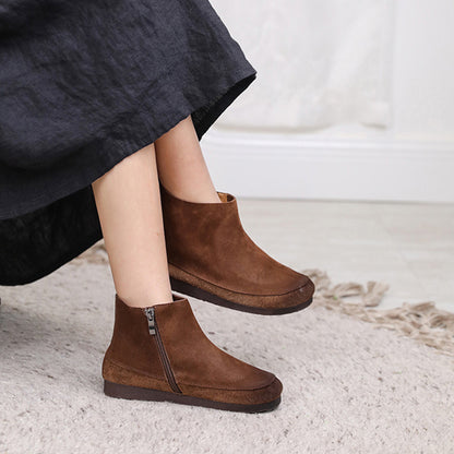 Side Zippers Retro Women Single Leather Boots