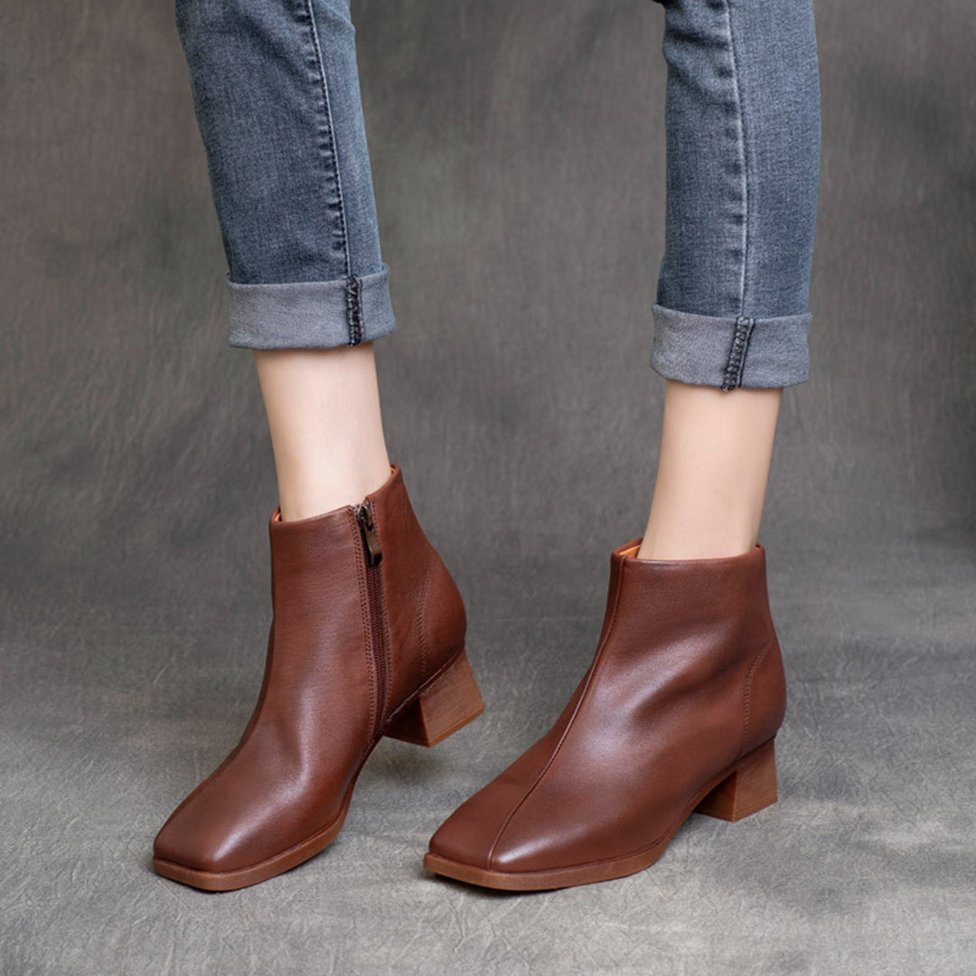 Simple Solid Chunky Leather Shoes - Luckyback