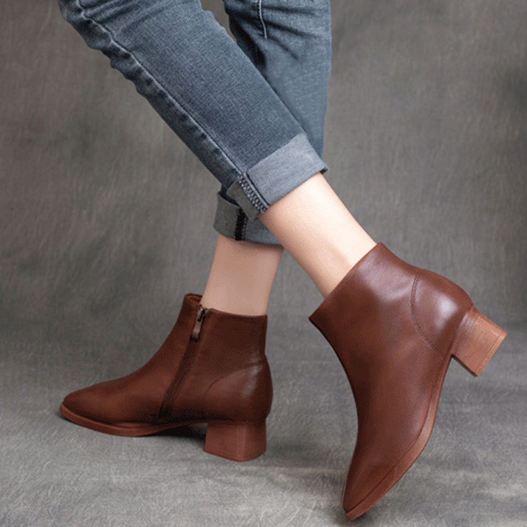 Simple Solid Chunky Leather Shoes - Luckyback