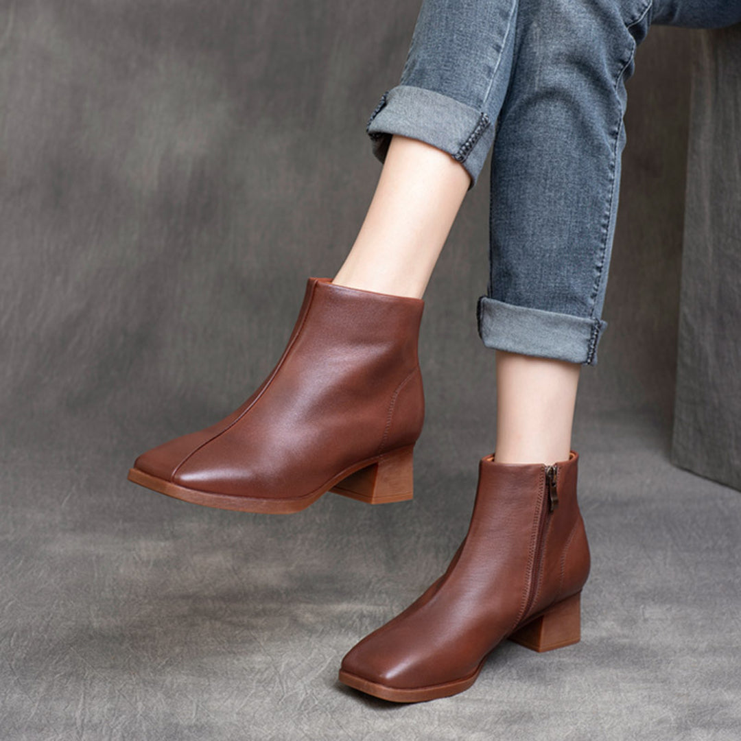 Simple Solid Chunky Leather Shoes - Luckyback