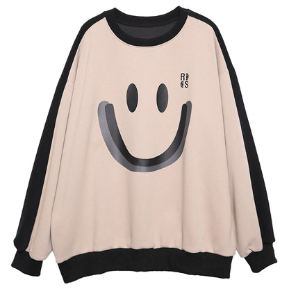 Smile Print Color Block Casual Sweatshirt - Luckyback