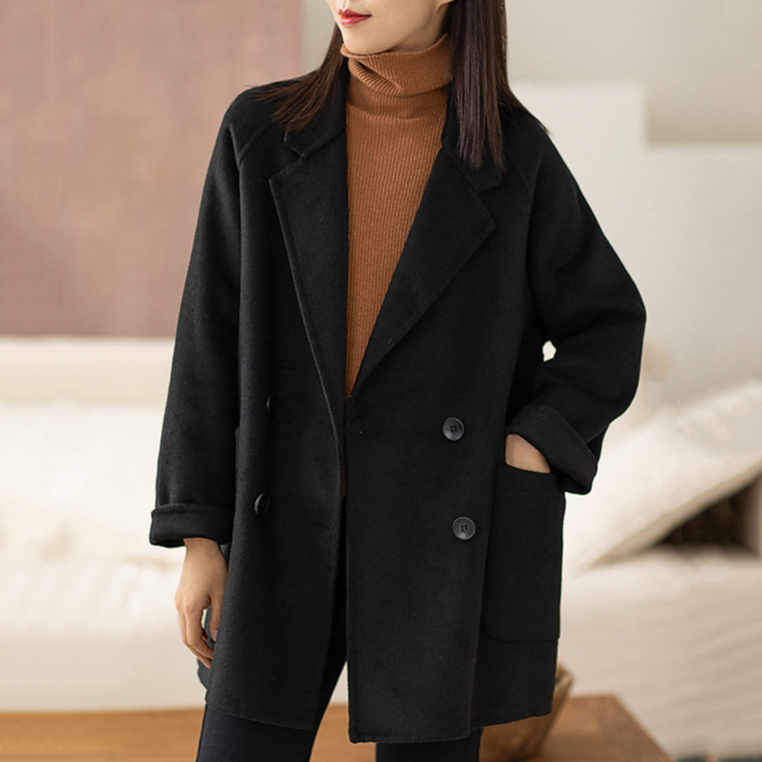 Solid Shawl Neck Wool Coat - Luckyback
