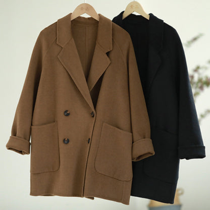 Solid Shawl Neck Wool Coat - Luckyback