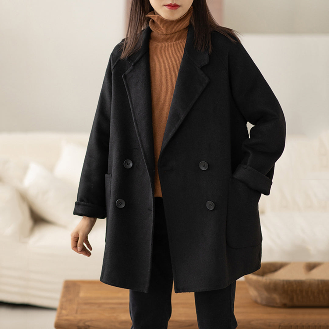 Solid Shawl Neck Wool Coat - Luckyback