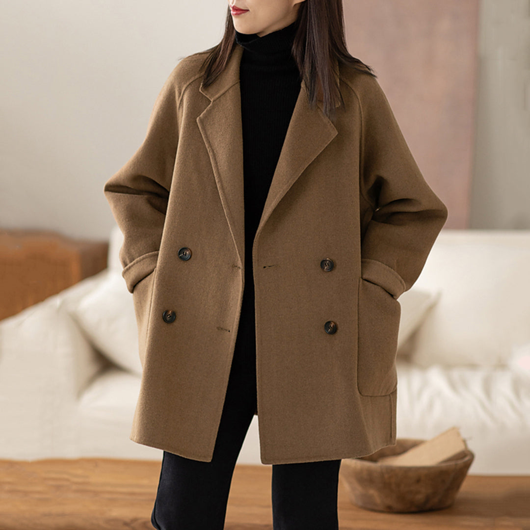 Solid Shawl Neck Wool Coat - Luckyback