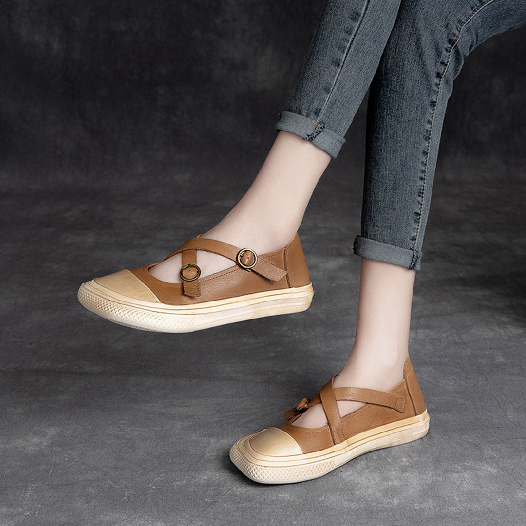 Square Toe Cross Belt Casual Shoes - Luckyback