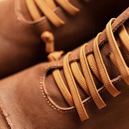 Square Toe Spliced Retro Leather Boots - Luckyback