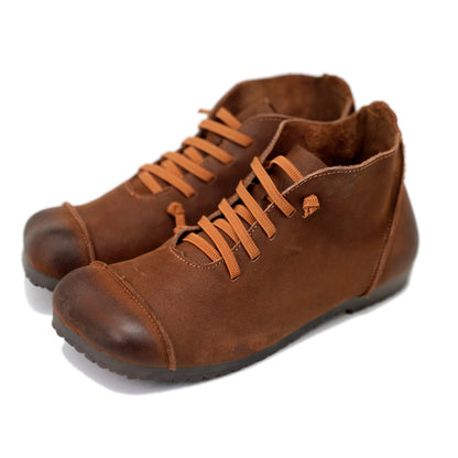 Square Toe Spliced Retro Leather Boots - Luckyback