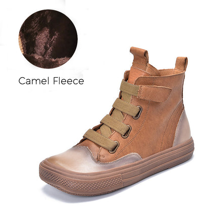 Square Toe Velcro Leather Ankle Boots - Luckyback