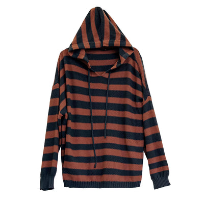 Striped Knitted Sweatshirt with Hood