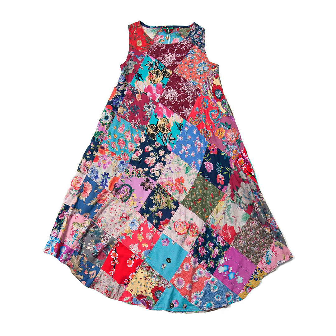 Summer Floral Grid Sleeveless Dress - Luckyback