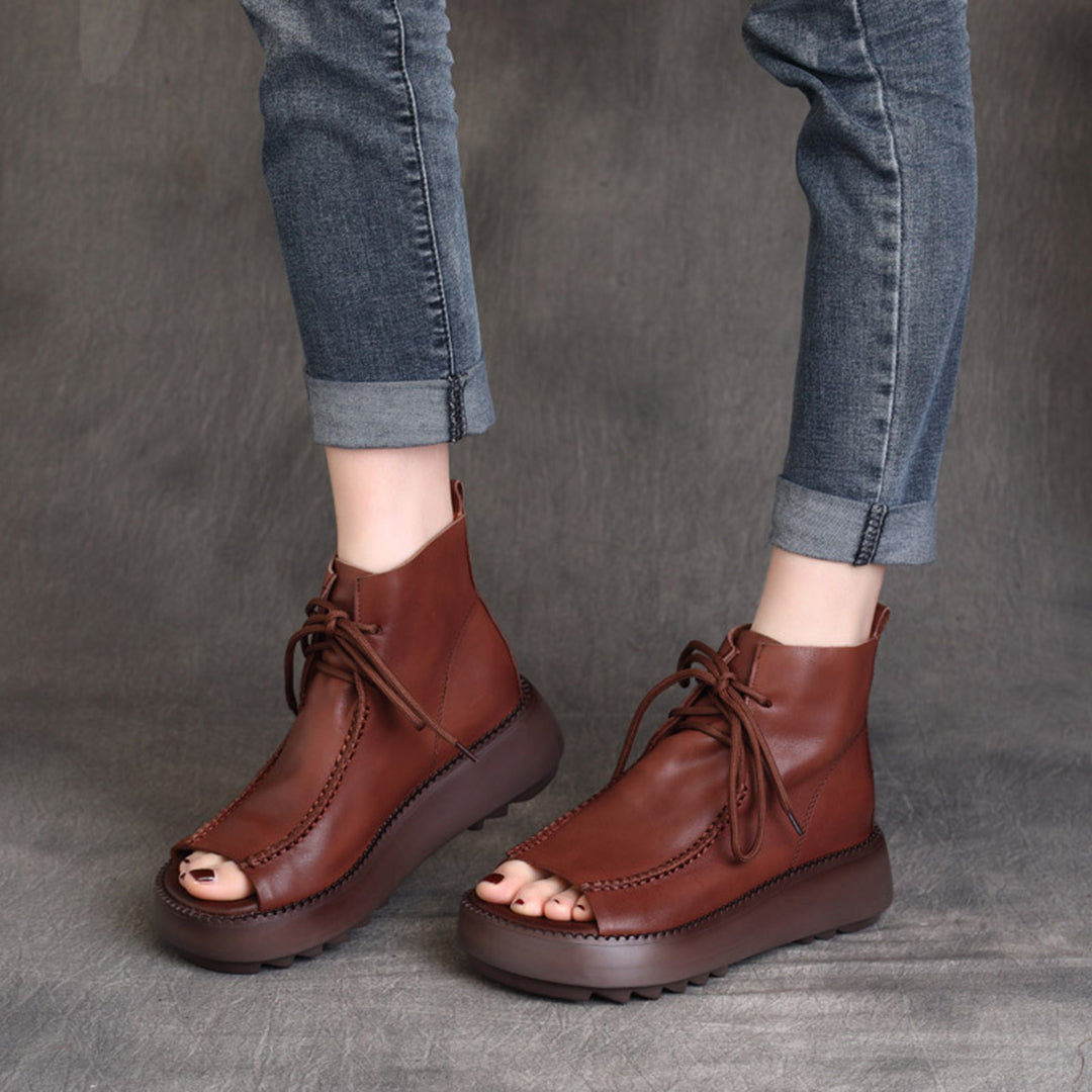Summer Peep Toe Lace-Up Boots - Luckyback