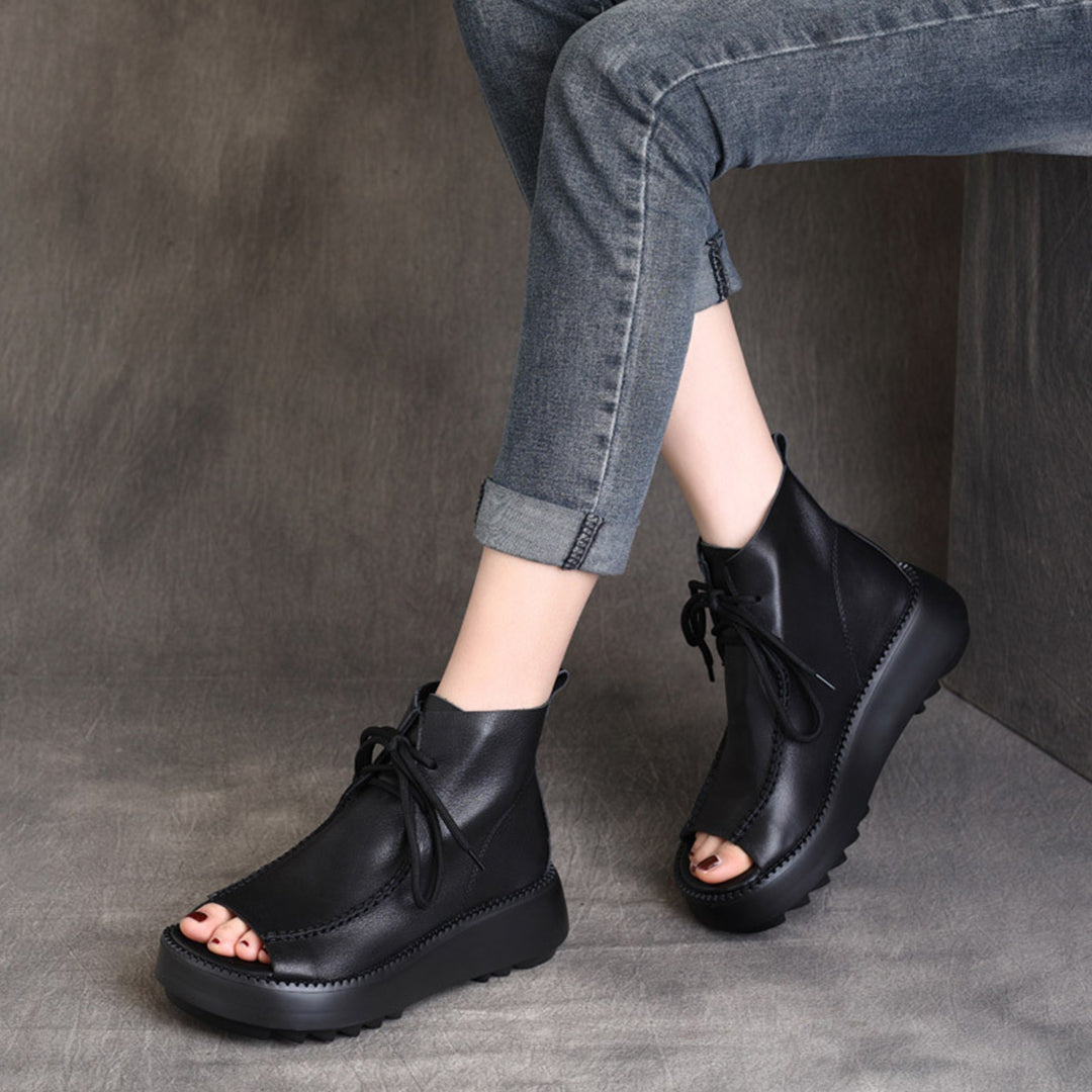 Summer Peep Toe Lace-Up Boots - Luckyback