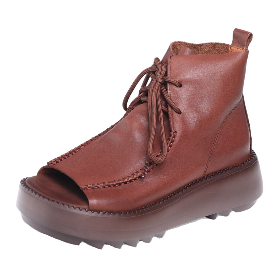 Summer Peep Toe Lace-Up Boots - Luckyback