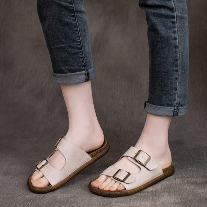 Summer Retro Casual Leather Velcro Slippers - Luckyback