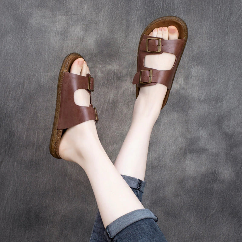 Summer Retro Casual Leather Velcro Slippers - Luckyback