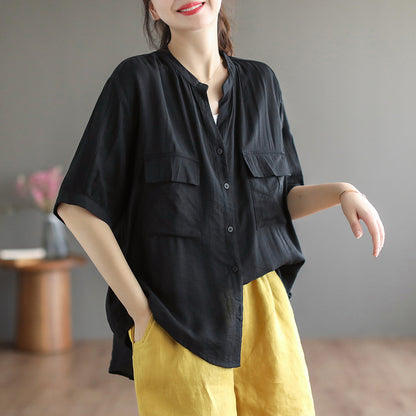 Summer Solid Loose Fit Pockets Shirt