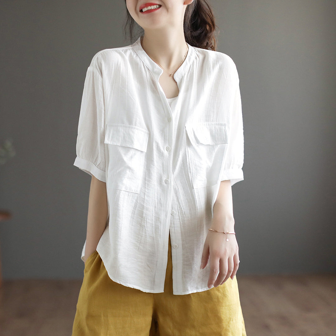 Summer Solid Loose Fit Pockets Shirt