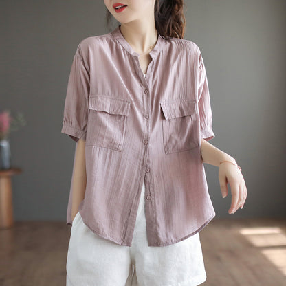 Summer Solid Loose Fit Pockets Shirt