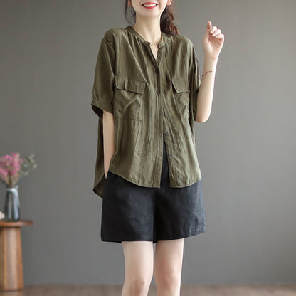 Summer Solid Loose Fit Pockets Shirt