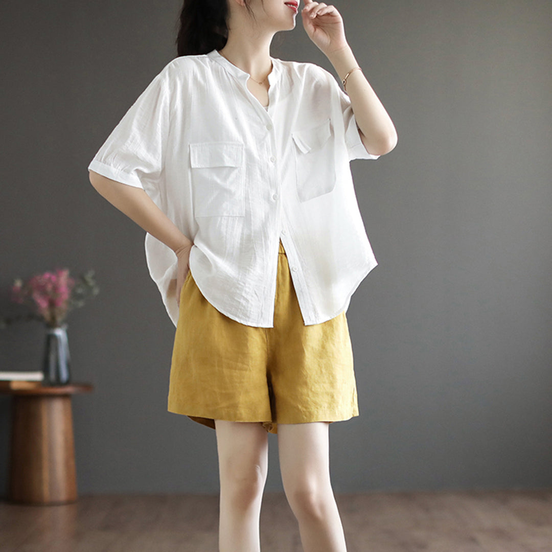 Summer Solid Loose Fit Pockets Shirt