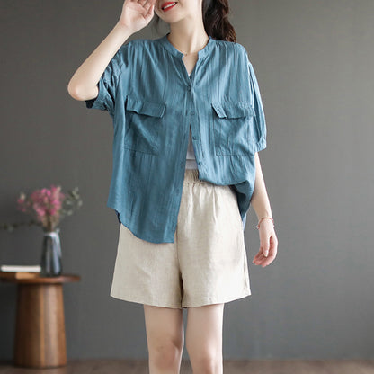 Summer Solid Loose Fit Pockets Shirt