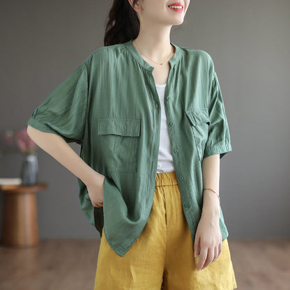 Summer Solid Loose Fit Pockets Shirt