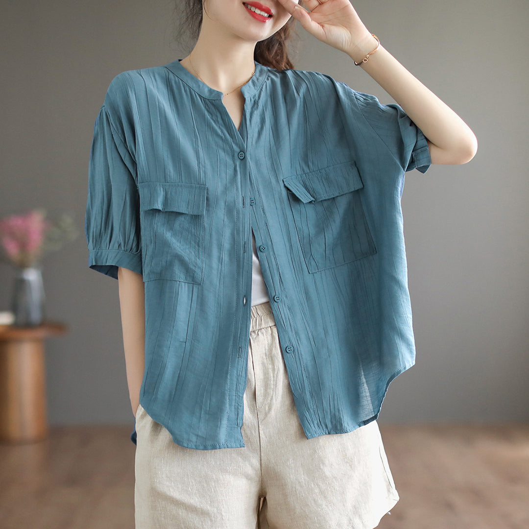 Summer Solid Loose Fit Pockets Shirt